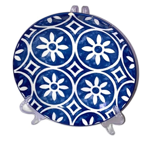 MAINSTAYS Soup Salad Bowl Blue on White Background Geometric Design 9.25 inches - Picture 1 of 8